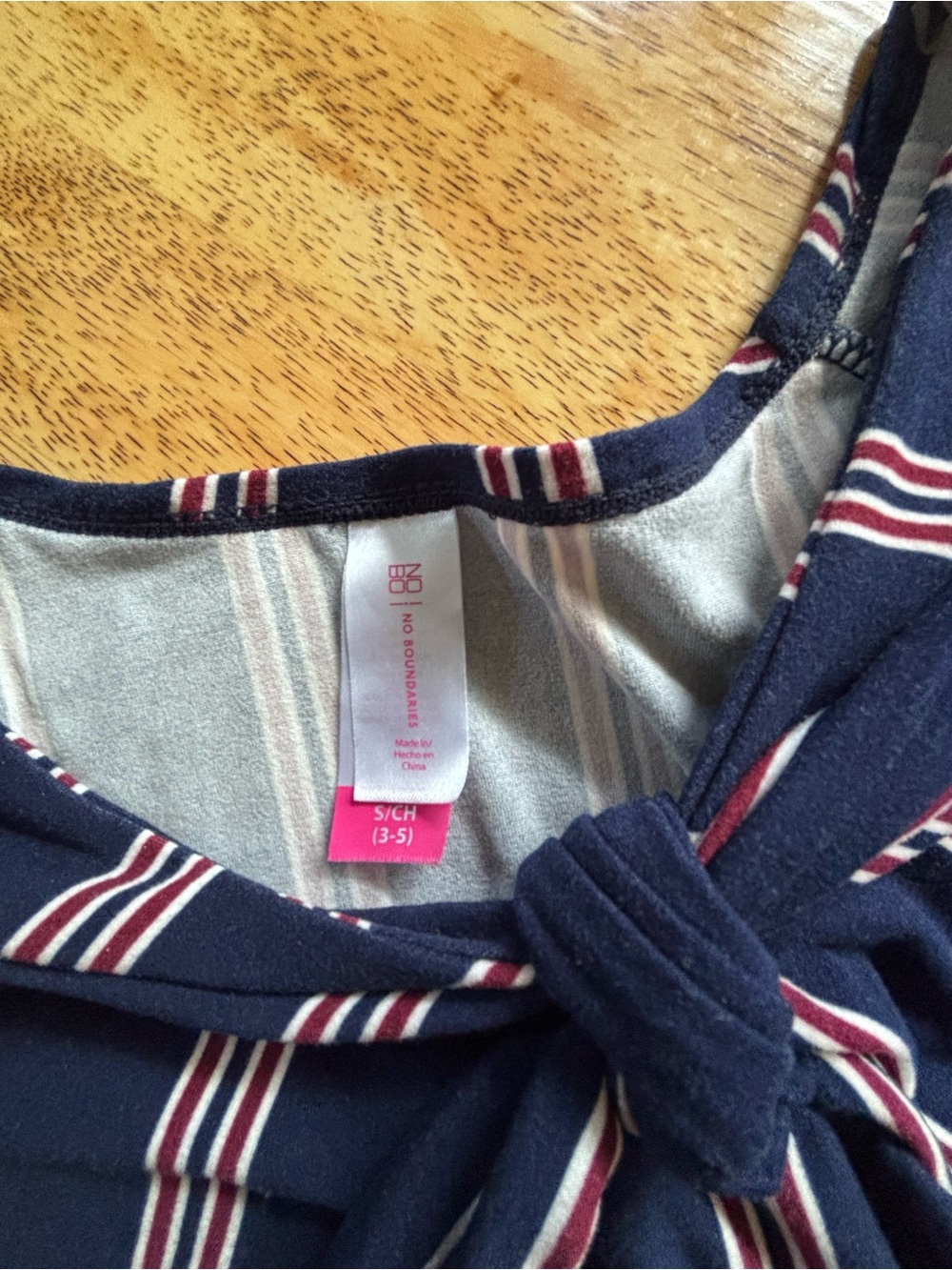 No Boundaries Navy Striped Knot-Front Top with Red and White Accents
